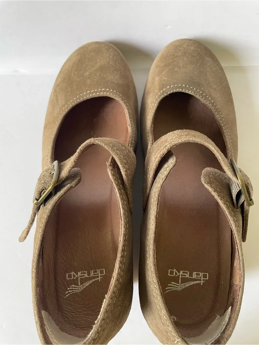 Women’s Dansko Wedges Mary Jane Shoes Suede Brown Taupe Buckle Round Toe 40 9.5